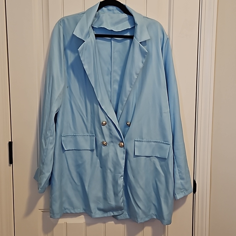 Light Blue Blazer With Gold Buttons - Picture 1 of 7